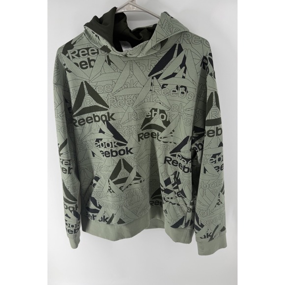 Reebok Other - Men's Reebok Green & Black Allover Logo Unwind Hoodie Size L SEE PICS